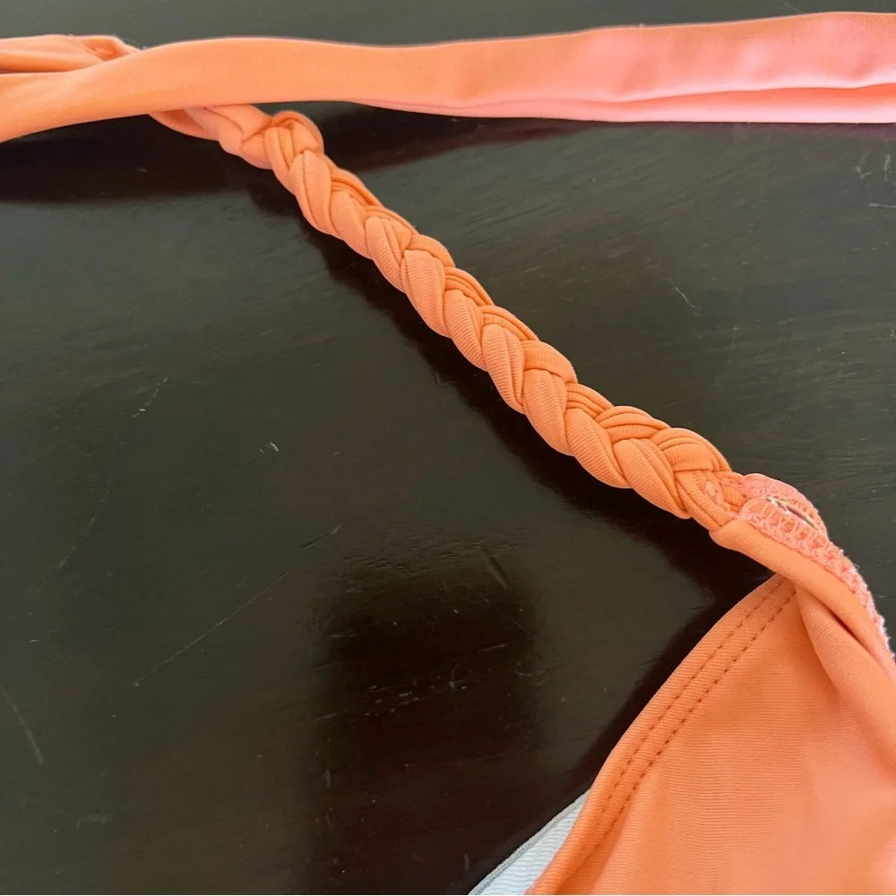 Bleu Rod Beattie orange one piece swimsuit halter braided tie padded bust